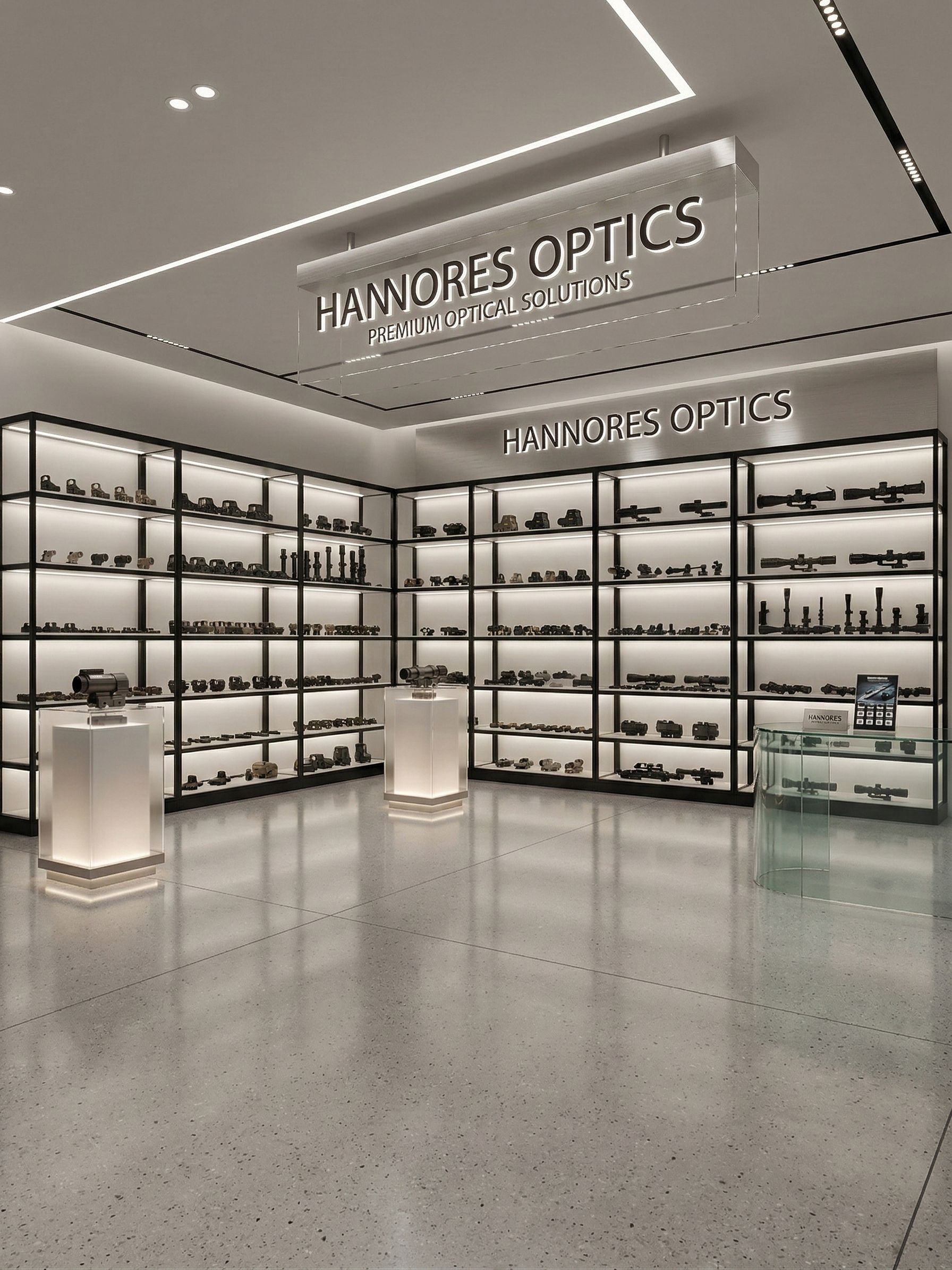 Hannores showroom product display of optical scopes